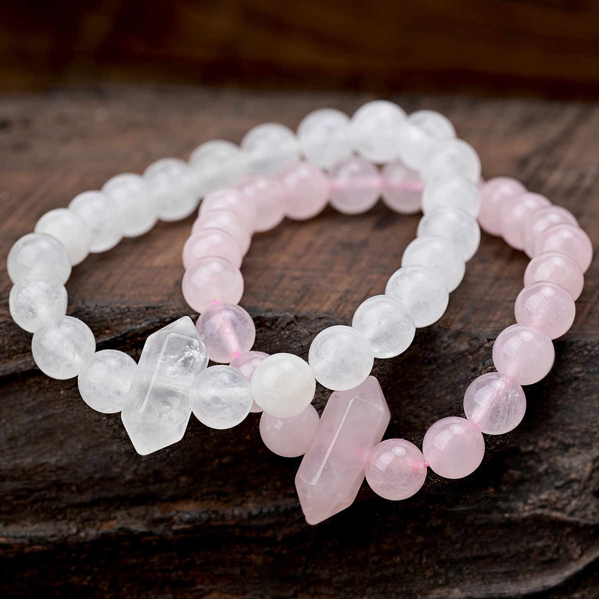 Natural Stone Hexagonal Amethyst Rose Quartz Bracelet